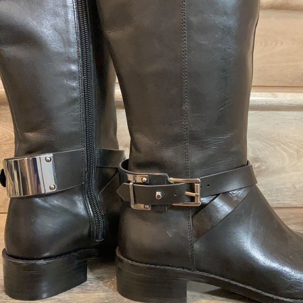 Vince Camuto Black Leather Knee High Boots Size 7 - Picture 5 of 10